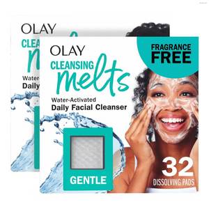 lot 4253 image: Olay Face Wash, Gentle Cleansing Melts, Fragrance-Free, Daily Use Cleanser, For All Skin Types, Travel Size, Water-Activated to Clean, Tone, and Refresh, 64ct (2 Pack x 32ct)