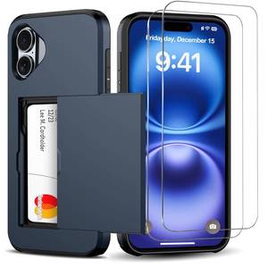 lot 4261 image: Benbenjaytek for iPhone 16 Plus Wallet Case with Card Holder  2 Tempered Glass Screen Protector Protective Shockproof Hidden Card Slot Slim Case Women Men iPhone 16 Plus 6.7 inch 2024 (Black)