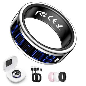 lot 4273 image: Smart Ring for Women & Men, Fitness & Health Tracker with Display Screen, IP68 Waterproof Smart Rings for Health Monitoring, Fitness Tracker Ring with Call Notification, No App Fees (Silver, 13#)