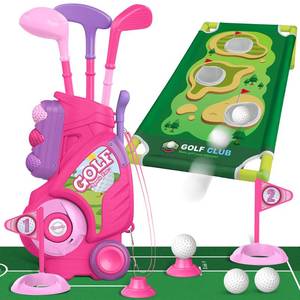 lot 5594 image: Liberry Toddler Golf Set for 2 3 4 Years Old Girls Boys, Upgraded Kids Golf Cart with Golf Cornhole Board & Putting Mat, Indoor and Outdoor Golf Toys Birthday Gift, Pink