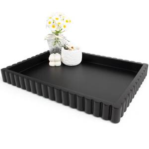 lot 5606 image: YMXYJM-Scalloped Coffee Table Tray��Ottoman Tray for Modern Home Decor. 14 Decorative Tray for Entryway Table Decor, Living Room Table Decor, Coffee Table Centerpiece - Black Resin