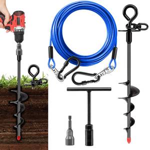 lot 5612 image: Heavy Duty Dog Tie Out Cable and Stake,30FT Rust Proof Dog Leads Cable for Yard with Swivel Hook,360°Swivel Spiral Dog Stake&Chain Up to 200 lbs,Removable Ground Anchor for Outdoor Beach Camping