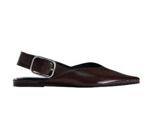 lot 5613 image: ETHSIETA Burgundy Slingback Flat Shoes for Women Casual Comfortable Shoes Pointed Toe Adjustable Buckle Flat Mule Sandals Red Brown Size 9