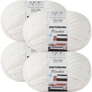 lot 5636 image: Knyteruna #6 Super Bulky Blanket Yarn for Crocheting - 4 Skeins(Each 10.5oz300g, 220yds201m), Chunky Chenille Thick Plush Big Soft Yarn for Crocheting Knitting Blankets, Cream