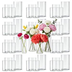 lot 5643 image: Wehomai 48pcs Glass Cylinder Vases for Centerpieces,Clear Flower Vases for Wedding Decorations and Indoor Home Decor, Hurricane Candle Holder for Table Shelf, Party