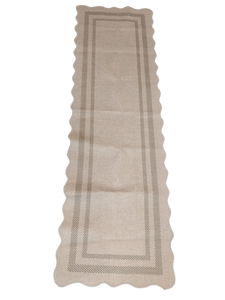 lot 6257 image: Beige Scalloped Edge Table Runner with Border Design 94x30 in
