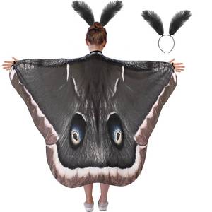 lot 6261 image: Xtinmee Moth Butterfly Wing Cape Costume Kid Moth Shawl Wing Headband Feather Girl Dress up for Halloween Party(Grey)
