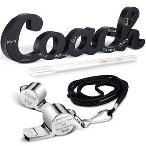 lot 6267 image: Yalikop 3 Pcs Coach Gifts Football Coach Wood Sign Thank You Whistle Marker Pen Stainless Steel Whistle with Rope for Men Women Soccer Baseball Volleyball Sports Gifts(Elegant Style)