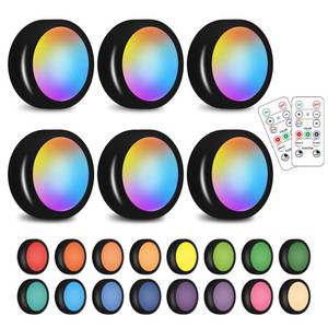 lot 6268 image: SIXDEFLY Wireless 16 Color Changing LED Puck Light 6 Pack LED Under Cabinet Lighting Closet Light Battery Powered Night Lights with Remote Control Dimmer & Timing Function