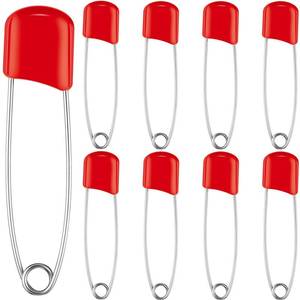 lot 6303 image: WILLBOND 8 Pcs Safety Pins 2.2 Inch Plastic Head Cloth Pins with Locking Closures Stainless Steel with Velvet Bag, Red