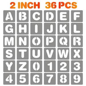 lot 6307 image: BAMIDELE 2 Inch Letter and Number Stencils, 36 Pcs Reusable Plastic Alphabet Spray Paint Stencils for Painting on Wood, Wall, Fabric, Rock, Chalkboard, Door Porch, Signage, DIY Craft Decoration