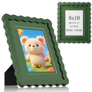 lot 6316 image: SNAPSHOT 8x10 Picture Frame with Mat for 5x76x8, Wooden Photo Frames with Real Glass for Wall Mount and Tabletop, Wavy Edge Green, 1 Pack
