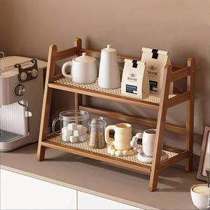 lot 6319 image: D-werack Coffee Station Organizer, Mug Holder Countertop, Kitchen Counter Shelf for Tea Coffee Bar Accessories, Matcha Stand, Cup Display, Condiment Storage Rack, 2 Tier, Brown