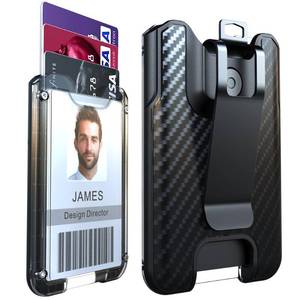 lot 6338 image: LIUGX Badge Holder, ID Card Holder with Metal Clip - Durable Polycarbonate (Holds 1 to 4 Cards), Portable Wallet for Office, Laborer, Police, Work, Black