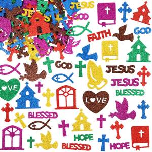 lot 6340 image: Treasure Cove Christian Glitter Stickers Religious Foam Stickers Multicolour Art Craft Jesus Christian Labels for Kids School Classroom Party Favor 360Pcs