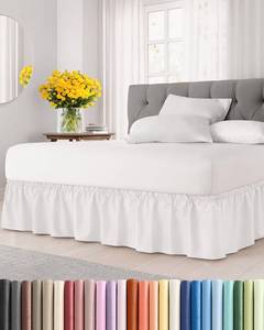 lot 6341 image: Wrap Around Dust Ruffle Bed Skirt - Antique White - for Queen Size Beds w 15 Inch Drop - Easy Fit Elastic Strap - Adjustable Pleated Bedskirt wBrushed Fabric, Wrinkle Free Women, Men, Kids & Teens