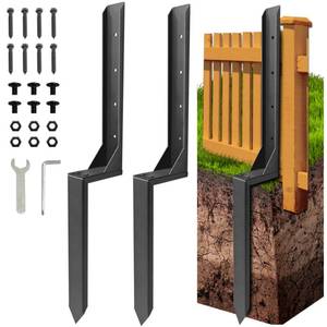 lot 9525 image: Fence Post Repair Kit, Thickened Heavy Duty Fence Post Anchor Stakes for Repair Tilted, Broken Wood Posts Support (Black, 2 Pack)