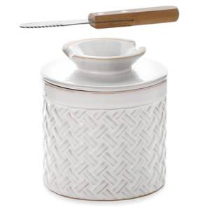 lot 9536 image: Nucookery Ceramic Butter Crock with Lid �� Embossed French-Style Butter Keeper for Countertop, Water-Seal Design Keeps Butter Fresh & Spreadable  Farmhouse Kitchen & Housewarming Gift (Woven Pattern)