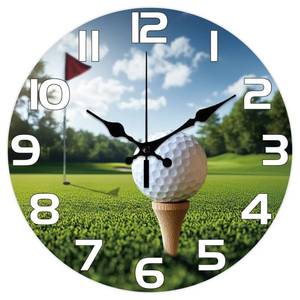 lot 9538 image: CHGCRAFT Golf Ball Pattern Wall Clock 12 Inch Non-Ticking Clocks Grass Round Wall Hanging Clock Battery Operated for Bedroom Living Room Kitchen Office