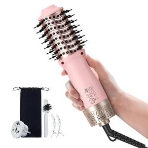 lot 9540 image: slopehill Mini Travel Dual Voltage Hair Dryer Brush,1000 Watts Hot Air Brush with European Plug, Ionic Hair Dryer and Styler for Women, Oval Barrel 2 Heat & 2 Speed for International Travel Pink