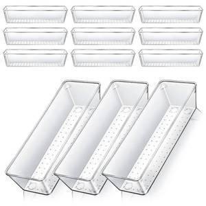lot 9557 image: Dimeho 12 PCS Drawer Organizers Clear Plastic Vanity Drawer Dividers Kitchen Silverware Utensil Storage Desk Storage Tray for Bathroom Bedroom Office Makeup Jewelry 9 x 3 x 2 Inches