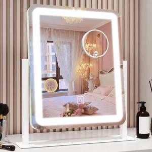 lot 9558 image: ROLOVE Vanity Mirror with Lights, 12.6x15 LED Makeup Mirror with Lights, Smart Touch Control 3 Color Dimmable, Lighted Desk Mirror for Bedroom, Light Up Mirror