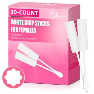 lot 9572 image: (30-Pack) Calvana White Drip Sticks for Females, Drip Stick Absorbing Sponge, Awkward Essentials, Soft and Comfortable Design, Long Handle Easy Grip, Individually Packaged