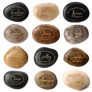 lot 10294 image: Landical 12 Pcs Bible Verses Scripture Stones Gifts Christian Inspirational Rocks Engraved Stones with Inspiring Prayer Words Fathers Day Religious Gifts for Men Zen Group Home Decor