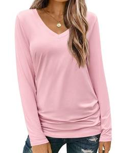 lot 10307 image: Zeagoo Womens T Shirts Long Sleeve V Neck Basic Tee Casual Loose Fit Soft Fall Tops Outfits 2025 Pink XL