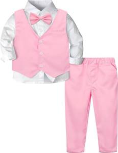 lot 10309 image: A&J DESIGN Suits for Toddler Boys Wedding Easter Gentleman Photoshoot Formal Outfit Tuxedo Vest Set Pink 4-5T