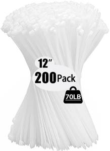 lot 10310 image: 200 Pack Zip Wire Ties 12 Inch Cable Zip Ties Clear Tie Wraps with 70 Pounds Tensile Strength, Self-Locking Cable Ties, UV Resistant Thick Nylon Wire Ties for Indoor and Outdoor White
