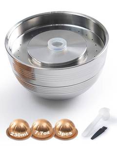 lot 10314 image: BRBHOM Reusable Coffee Pods Compatible with Nespresso Vertuo Next, Plus&POP,Stainless Steel Refillable Capsule Kit with 3pcs 230ml (7.7oz) Aluminum Shells, Eco-Friendly Coffee Accessory, Scoop & Brush