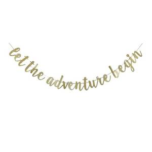 lot 10317 image: Let The Adventure Begin Banner, Gold Glitter Sign Decor for Baby ShowerMoving AwayGraduationTravelBirthdayWedding EngagementFarewell Party Decorations