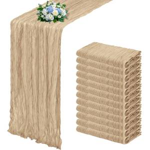 lot 10328 image: RealBox 12 Pack Beige Cheesecloth Table Runner 17x108 Inch Semi Sheer Boho Gauze Cheese Cloth Fabric Table Runners, for Wedding Party Baby Shower Birthday Home Decor Garden Farmhouse