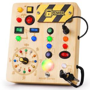 lot 10330 image: OAKJAR Busy Board with Led Light, Montessori Toys for 1-3 Years Old Boys Girls Wooden Toddler Toys Birthday Gift Educational Toys for 1 Year Old, Toddler Travel Toy Sensory Toys for Kids with Autism