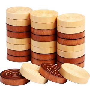 lot 10331 image: Gejoy 48 Pieces Wooden Checkers 1.06 Inch Wooden Checkers Pieces with Stackable Ridge in Drawstring Storage Pouch Red Black Dark Brown Wood Color(Dark Brown, Natural Color)