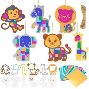 lot 10337 image: Bafeil 24 Pack Jungle Animal Suncatcher Craft Kit, DIY Mosaic Window Art Kit with Transfer Paper, Sun Catcher Activity for Classroom, Party, VBS, Summer Camp Home Window Ornaments