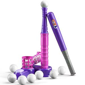 lot 11268 image: TEMI 2 in 1 Tee Ball Set for Kids 3-8, Kids Baseball T-Ball Set with 10 Balls, Step on Pitching Machine, Batting Tee, Outdoor Sport Toy Games for 3-12 Year Old Boys Girls Toddler