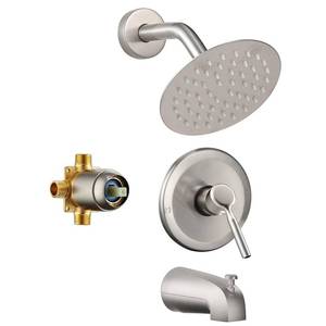 lot 11272 image: Tub Shower Faucet Set (Valve Included) with 6-Inch Rain Shower Head and Tub Spout Single-Handle Tub and Shower Trim Kit Brushed Nickel