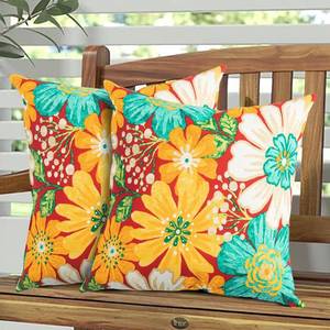 lot 11276 image: Magpie Fabrcis Pack of 2 Outdoor Waterproof Throw Pillow with Insert 18 x 18 Inch, Christmas Decorative Back Cushion Pad for Garden Patio Tent Balcony Couch Sofa (Embry Red Hibiscus)