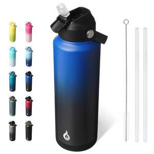 lot 11282 image: BJPKPK Insulated Water Bottle with Straw Lid, 40oz Large Thermo, BPA Free Leak Proof Stainless Steel Metal Water Bottles, Tumblers, Cups, Flasks for Travel, Sports,Black Blue