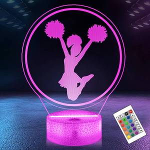 lot 11284 image: OkiyiD Cheerleader Gifts for Girls, 3D Lamp, Cheerleader Night Light with 16 RGB Colors Remote Control Timer Dimmer, Sport Fan Decor for Kids Room, Girls Birthday Gifts