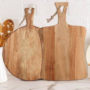 lot 11288 image: Hsei 2 Pcs Acacia Wood Cutting Board with Handle Wooden Charcuterie Board Large Paddle Carving Chopping Set Butter Serving Tray for Cheese Meat Fruit Pizza Bread Baking(Practical Handle)