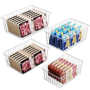 lot 11289 image: iSPECLE Freezer Organizer Bins - 4 Pack Upright Freezer Baskets for 1721 Cu.Ft Stand Up Freezer, Wire Storage for Reach-In Freezer, Slide-Out Access, Prevents Items Falling, 2 Large 2 Medium, White