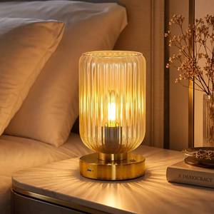 lot 11293 image: LightRound Table Lamp for Bedroom, Cordless Small Bedside Lamp, Touch Dimmable Rechargeable Lamp Battery Operated with Amber Glass Shades for Night Stands, Living Room, Desk, Bulb Included