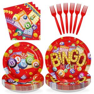lot 11300 image: 96Pcs Bingo Party Supplies Bingo Night Game Plates and Napkins Disposable Tableware Sets Bin-go Theme Birthday Party Decoration Favors for Kids Adult Casino Family Game Night Decoration Serves 24