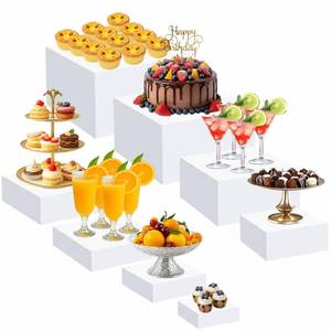 lot 11307 image: Geelin 8 Pack Acrylic Buffet Risers - 3 to 10 Inch Decorative Cube Boxes, Display Stands with Hollow Bottoms for Food Jewelry Table Display Supplies(White,Flat)
