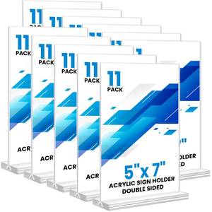 lot 11320 image: Acrylic Sign Holder 5x7, 11 Pack Clear TableTop Sign Holder-Sided, Plastic Flyer Display Holder with Vertical Base, Clear Flyer Stand Menu Table Display Holders for Restaurants Office Store Show Fair