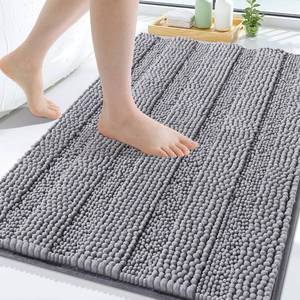 lot 11325 image: Grandaily Chenille Striped Bathroom Rugs 30x20, Extra Thick and Soft Absorbent Bath Mats, Rubber Backing, Plush Shaggy Shower Carpet, Machine Wash Dry, Bath Rug for Bathroom, Grey