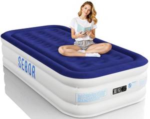 lot 11340 image: Sebor Air Mattress Twin with Built-in Pump 18, Comfortable Self-Inflating Air Mattress with High-Speed Pump, Durable Blow Up Mattress Twin with Storage Bag for Guests, Camping, Travel